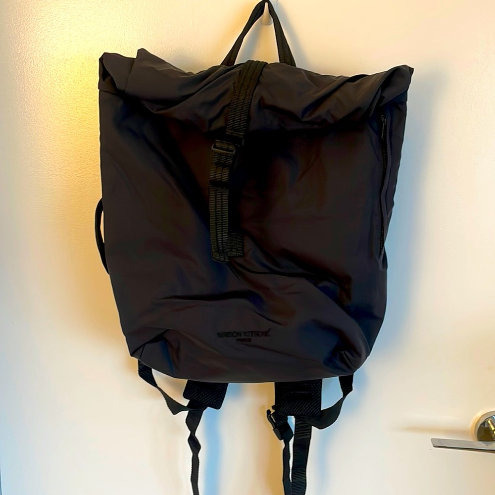 Maison Kitsune black roll top backpack